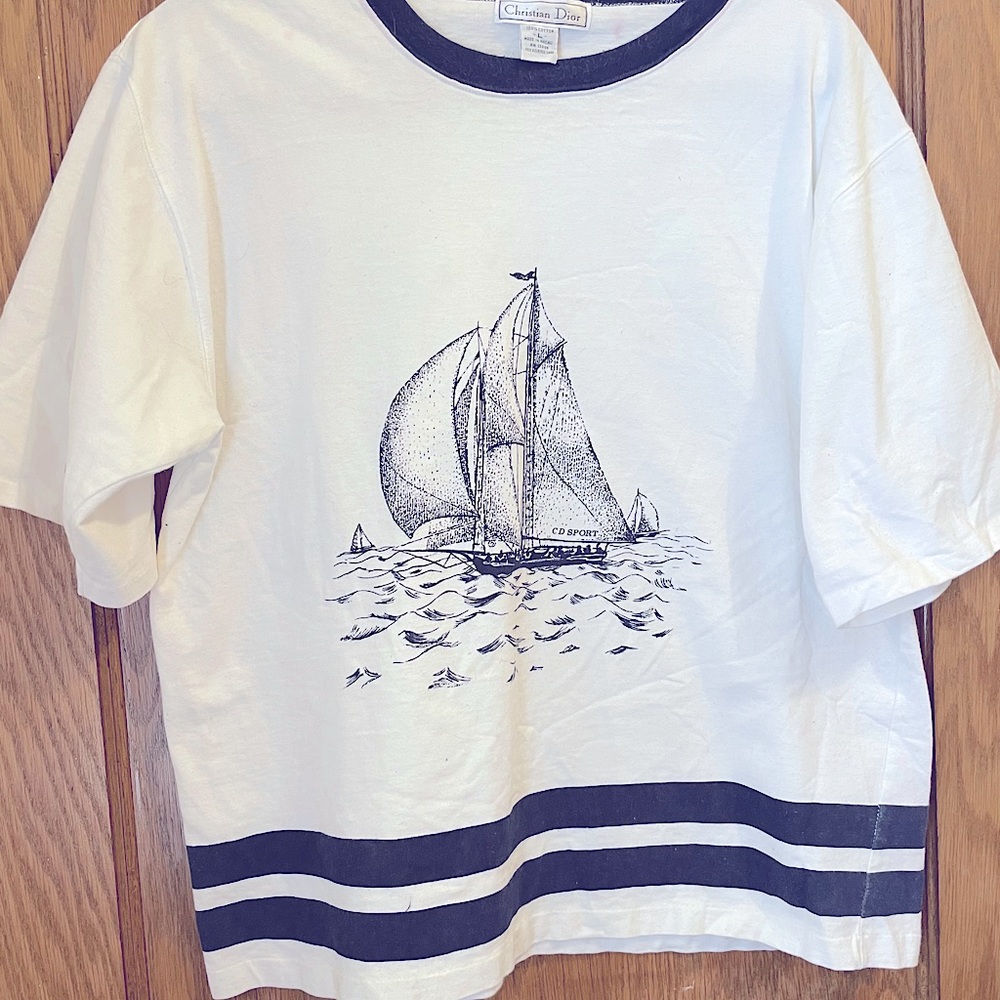 Vintage Christian Dior Shirt - Navy and White